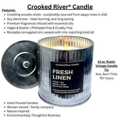 Woody Leather & Brandy Candle | Rustic Tin | Wood Wick