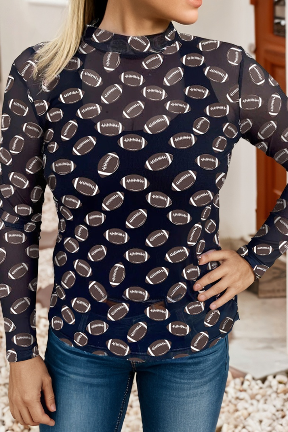 LDC Game Day Rugby Mesh Sheer Long Sleeve Top