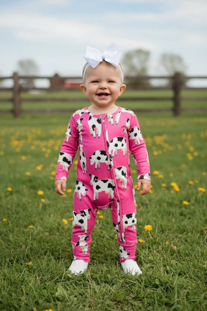 Pink Cow Print Infant romper