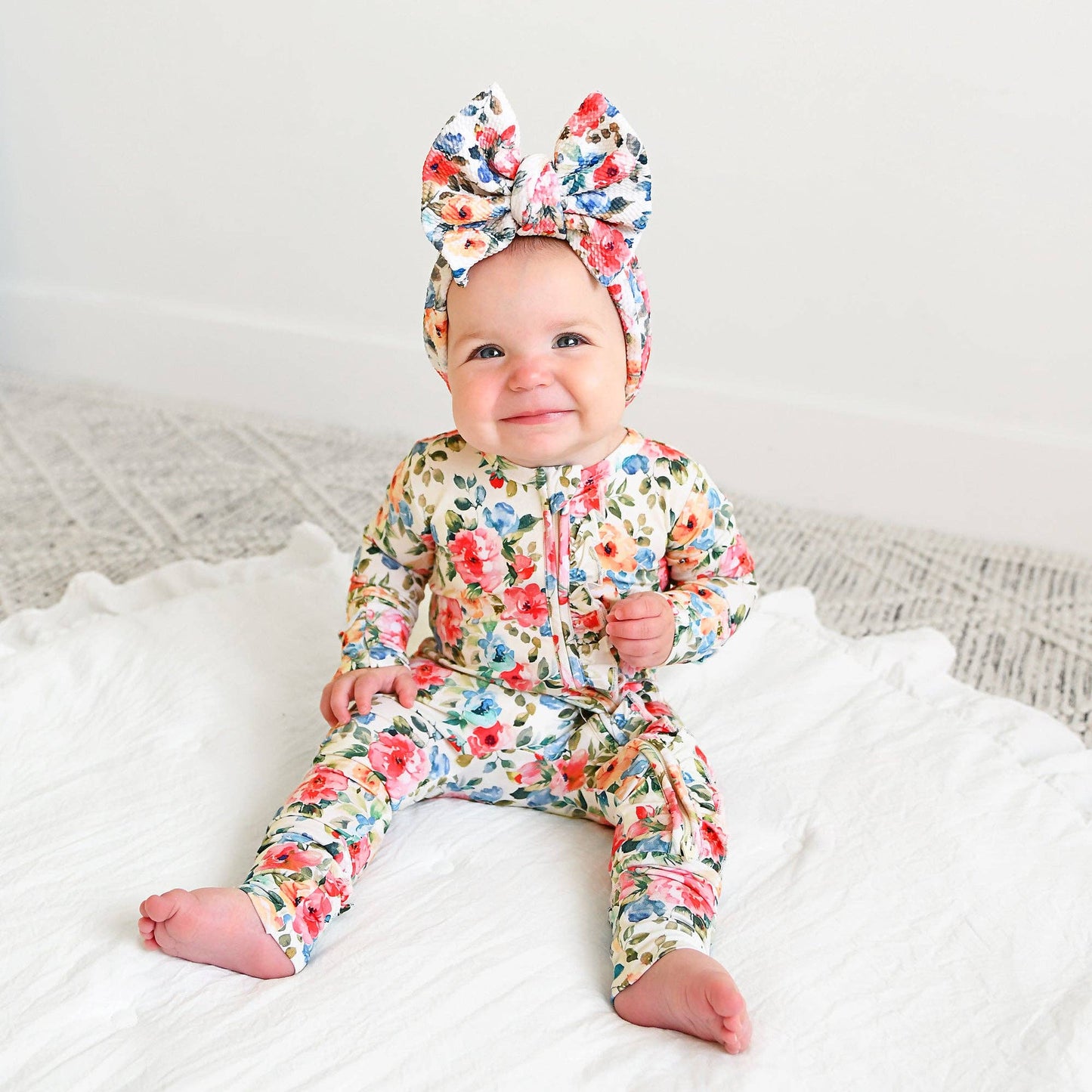 Nayeli RUFFLE ZIP Bamboo One Piece Floral Baby Clothing