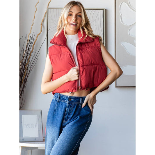 Cropped Adjustable Puffer Vest