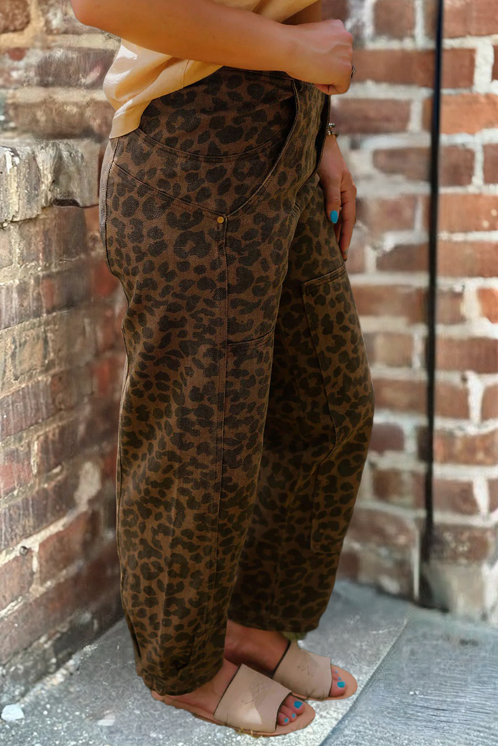 Women's Leopard Print Barrel Jeans