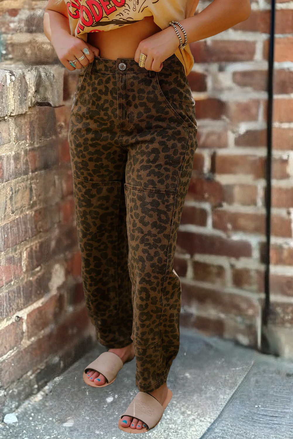 Women's Leopard Print Barrel Jeans