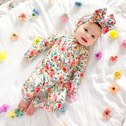 Nayeli RUFFLE ZIP Bamboo One Piece Floral Baby Clothing