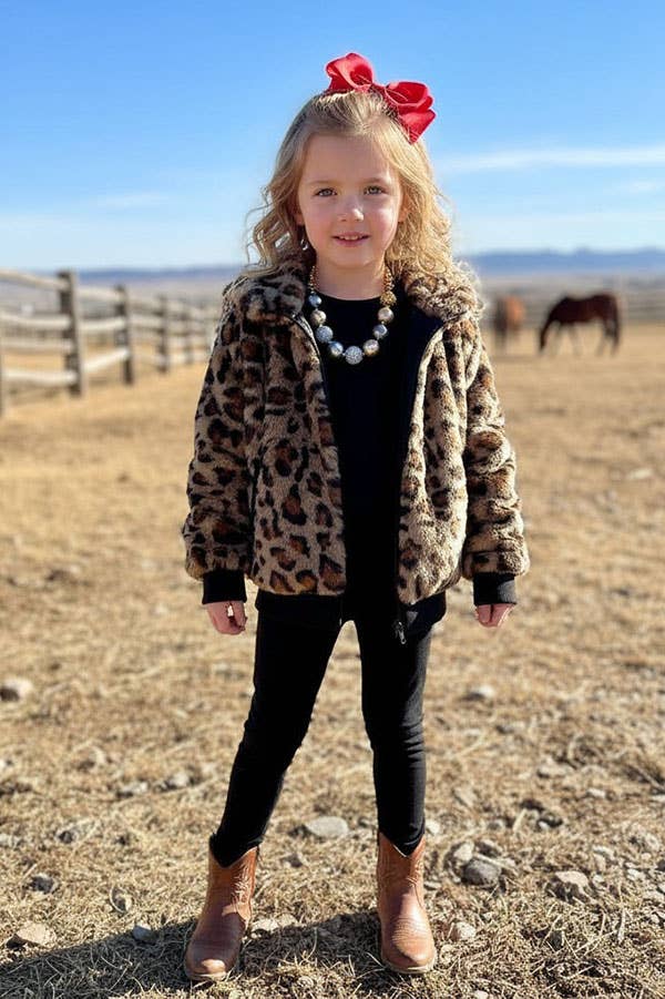 Western Leopard fleece zipper grils coat DLH2643