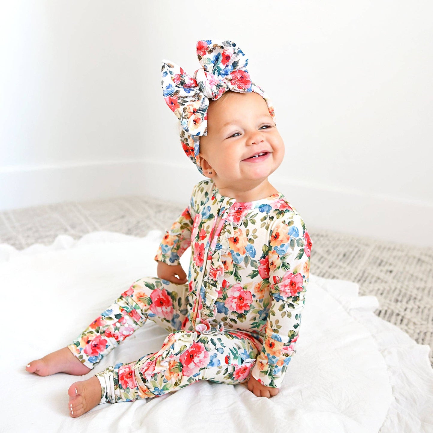 Nayeli RUFFLE ZIP Bamboo One Piece Floral Baby Clothing