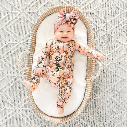 Flora Light Pink RUFFLE ZIP Floral Bamboo 1PC 2 Way Zipper