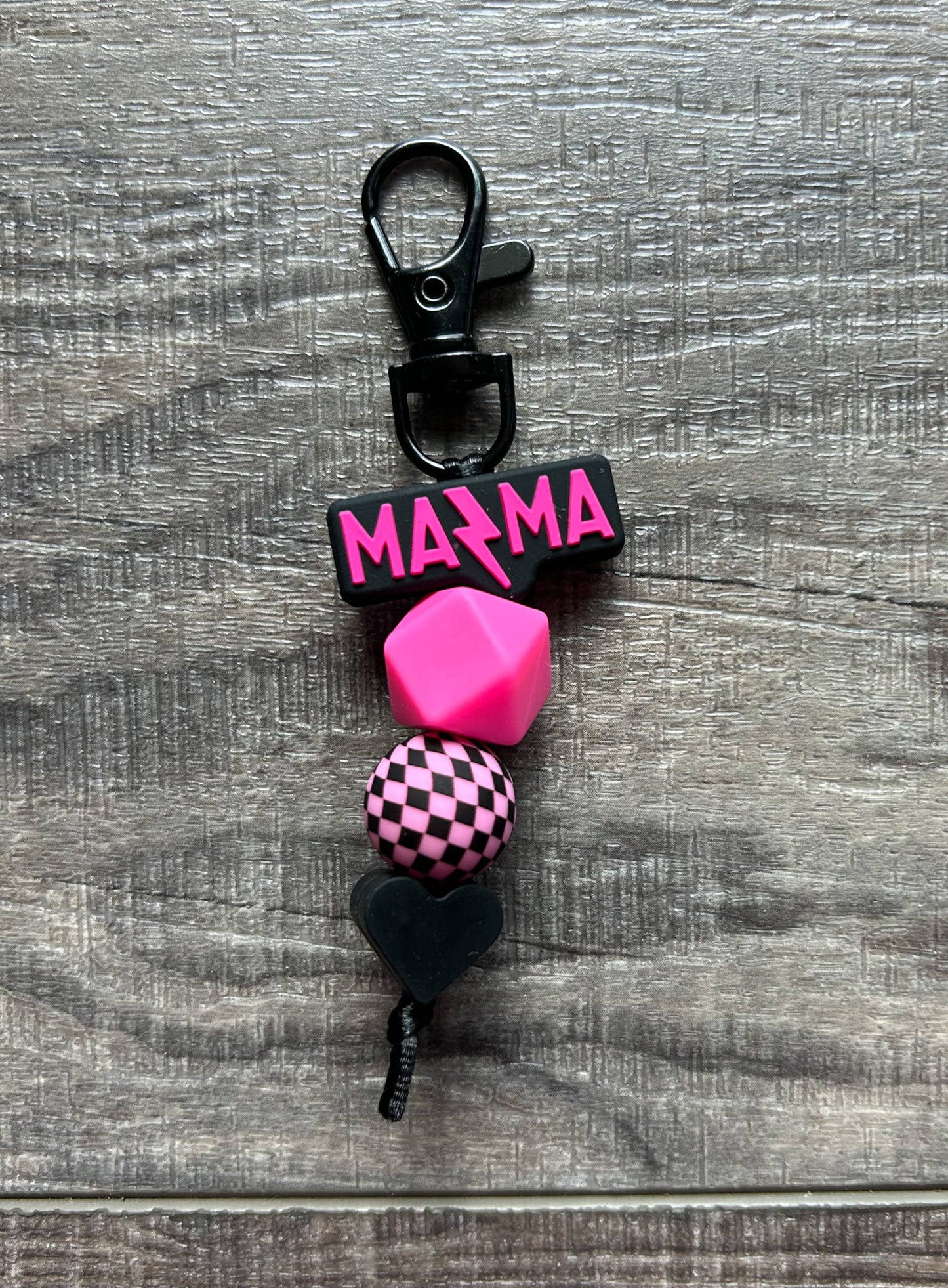 Lightening Bolt MAMA Silicone Beaded Keychain Purse Charm