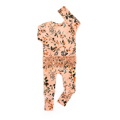 Flora Light Pink RUFFLE ZIP Floral Bamboo 1PC 2 Way Zipper