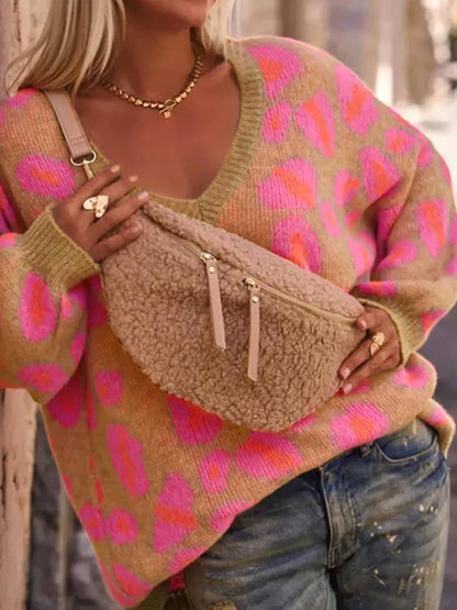 V-Neck Leopard Boxy Sweater
